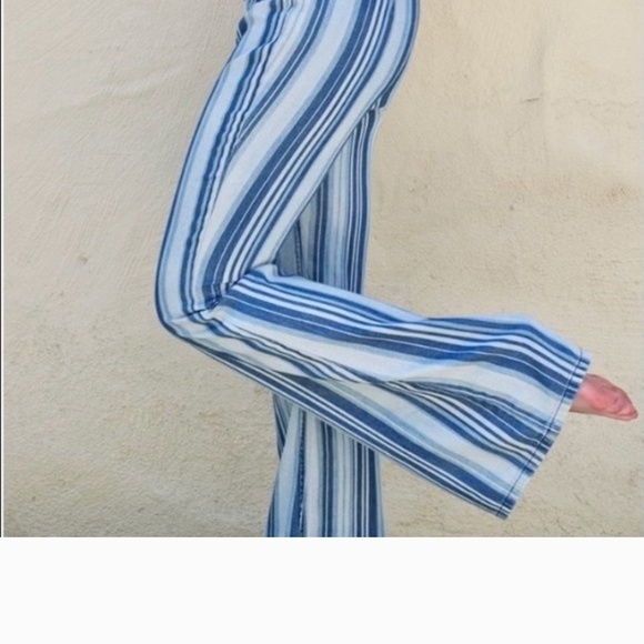 🎀 Free People We The Free Indigo Haze Journey Flare Striped Retro Jeans Sz.31 - Picture 13 of 13